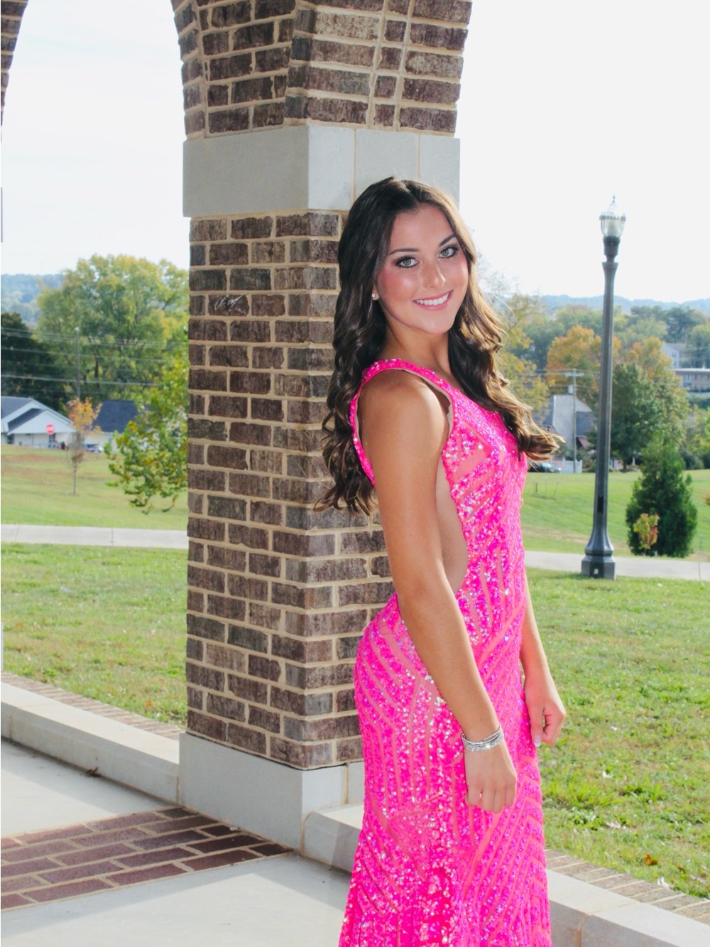 Javoni Sparkling Hot Pink Sequin Evening Dress